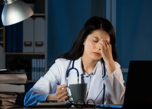 medico com sono depois de uma noite mal dormida